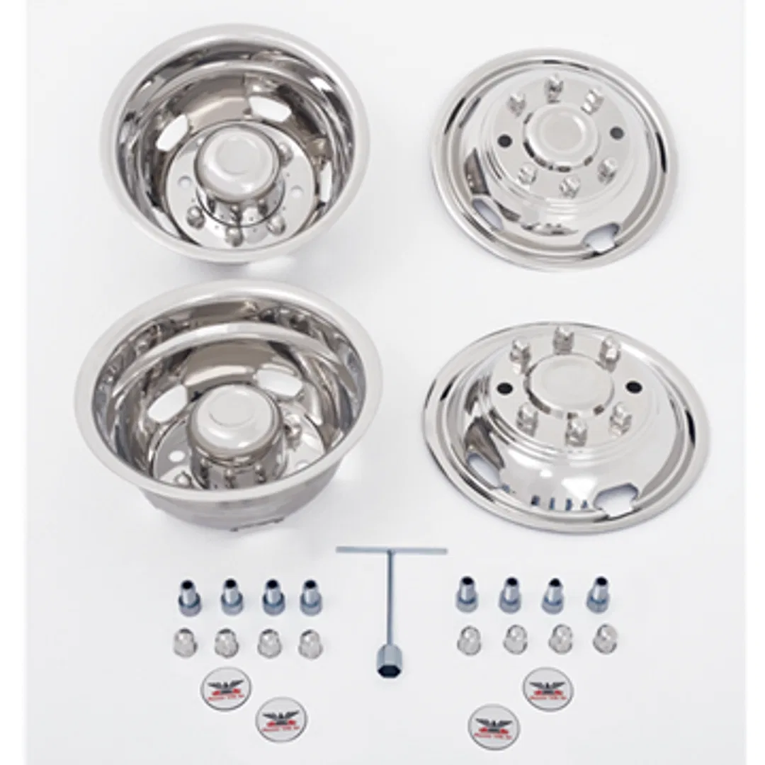 NG18 – PHOENIX USA Wheel Simulator, Fits 17 Inch Diameter 8 Lug Dual Wheels Polished Stainless Steel Bolt-On Does Not...